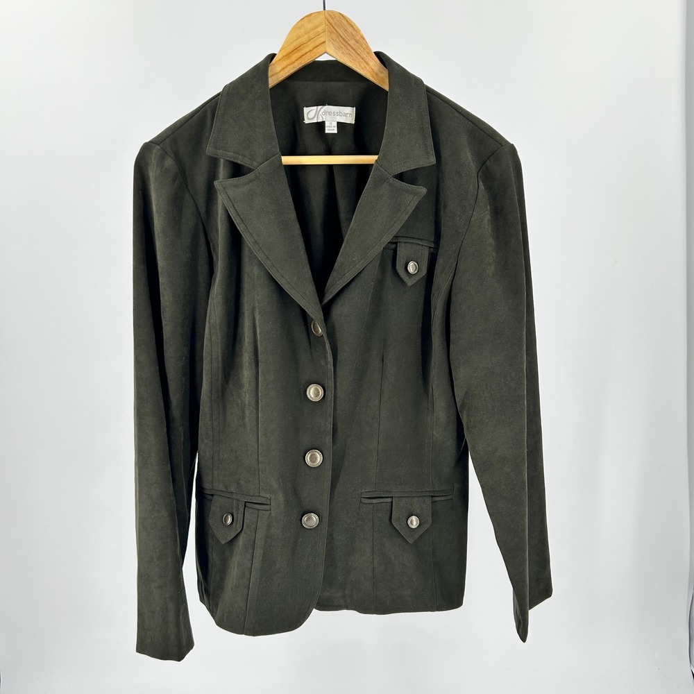 Dressbarn Womens Olive Green Faux Suede 4-Button Blazer Jacket Size 10 26118